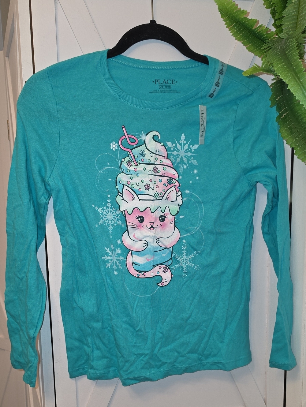 New The Children's Place Teal Long-Sleeve Cat Sundae Graphic Tee